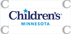 Children's MN logo with non-interference visual example showing the capital C clear space