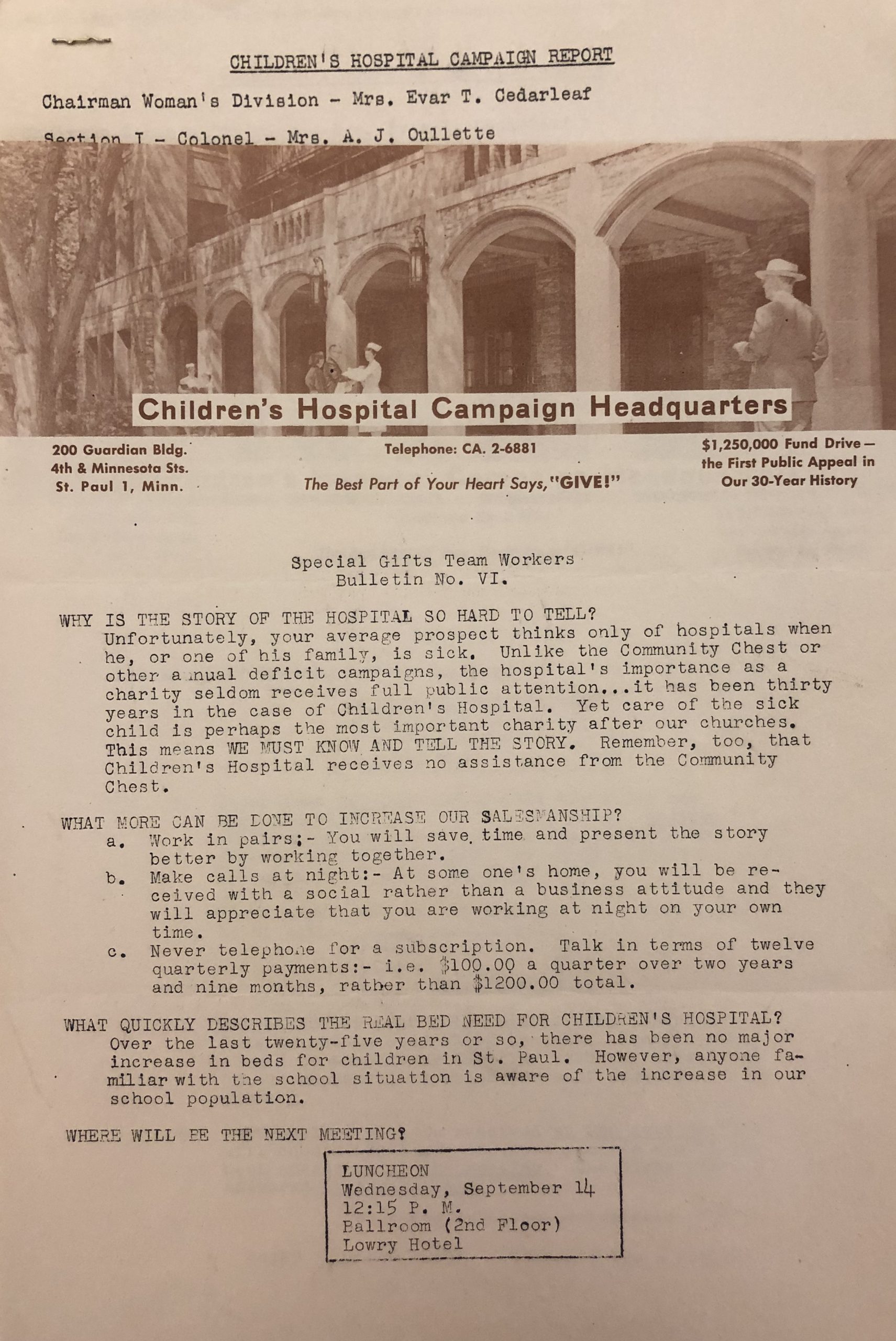 1955 internal fundraising campaign report